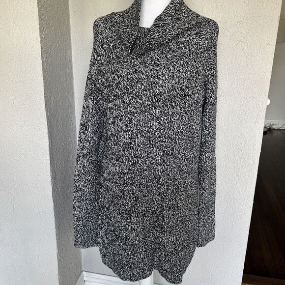 Bass black white pullover sweater Dress Cowl neck cotton blend  Size Large - Picture 2 of 8